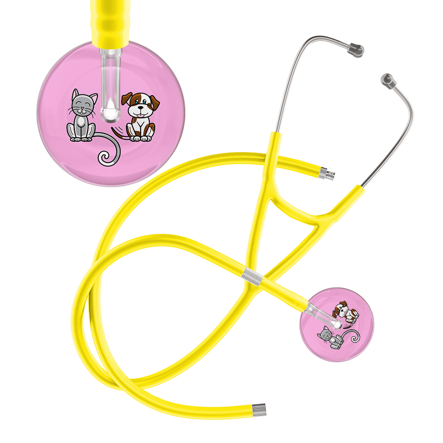 Ultrascope Single Stethoscope Cat & Dog Light Pink (LP) / Pediatric / Yellow Extended Tubing Light Cat & Dog Cardiology Stethoscope