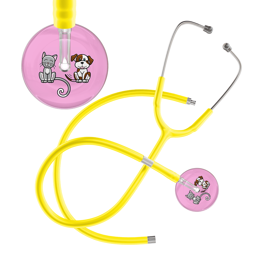 Ultrascope Single Stethoscope Cat & Dog Light Pink (LP) / Adult / Yellow Extended Tubing Light Cat & Dog Stethoscope