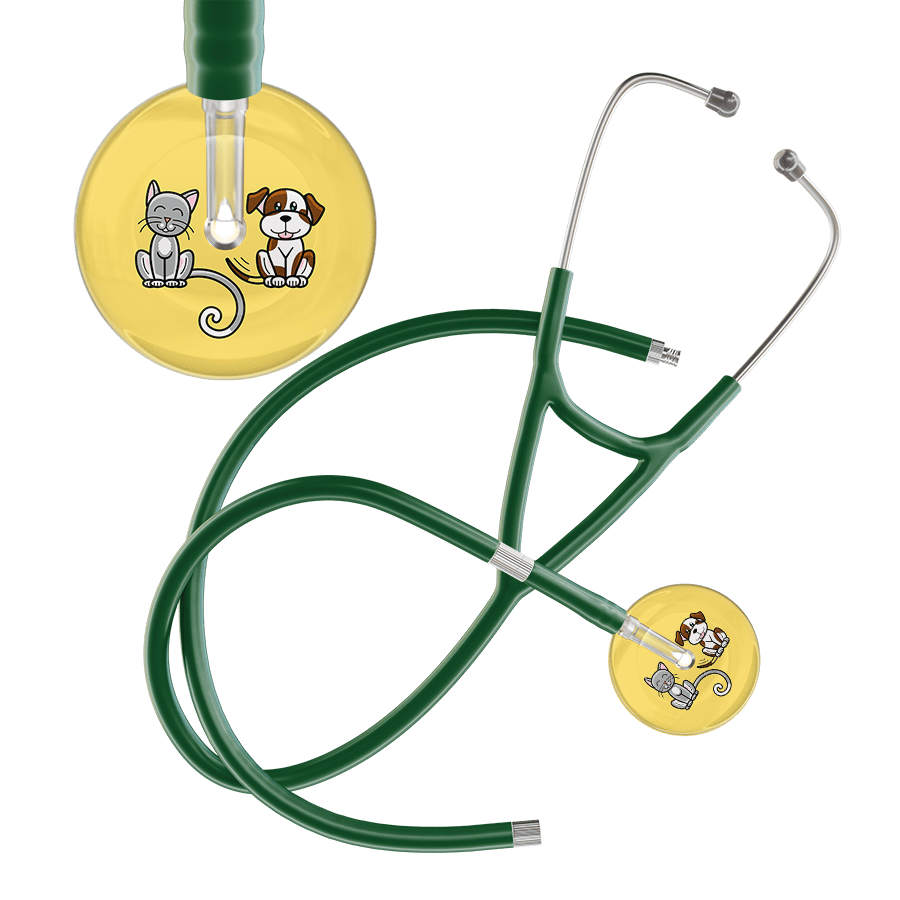 Ultrascope Single Stethoscope Cat & Dog Light Yellow (LY) / Pediatric / Dark Green Extended Tubing Light Cat & Dog Cardiology Stethoscope
