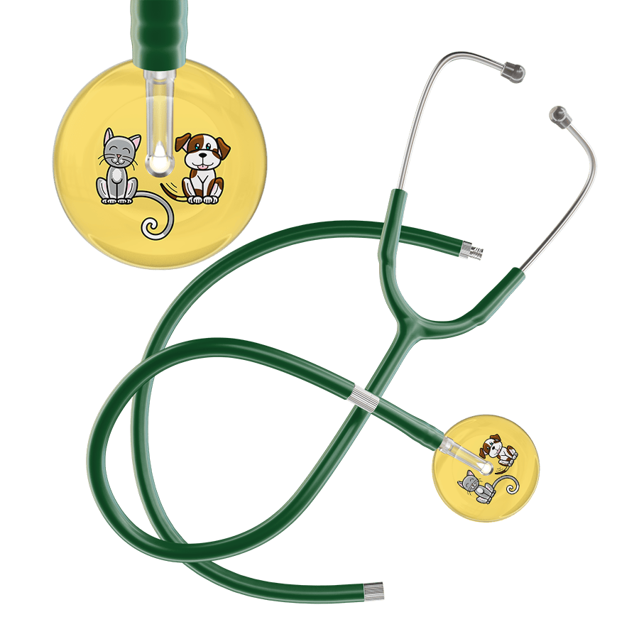 Ultrascope Single Stethoscope Cat & Dog Light Yellow (LY) / Pediatric / Dark Green Extended Tubing Light Cat & Dog Stethoscope