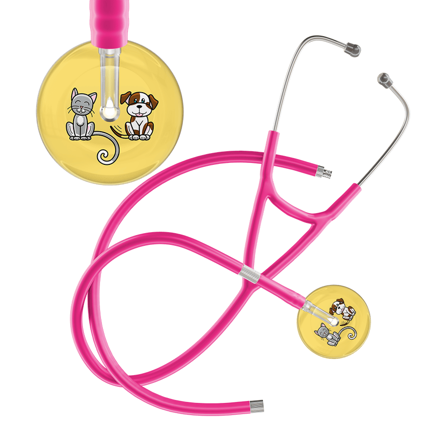 Ultrascope Single Stethoscope Cat & Dog Light Yellow (LY) / Pediatric / Hot Pink Extended Tubing Light Cat & Dog Cardiology Stethoscope
