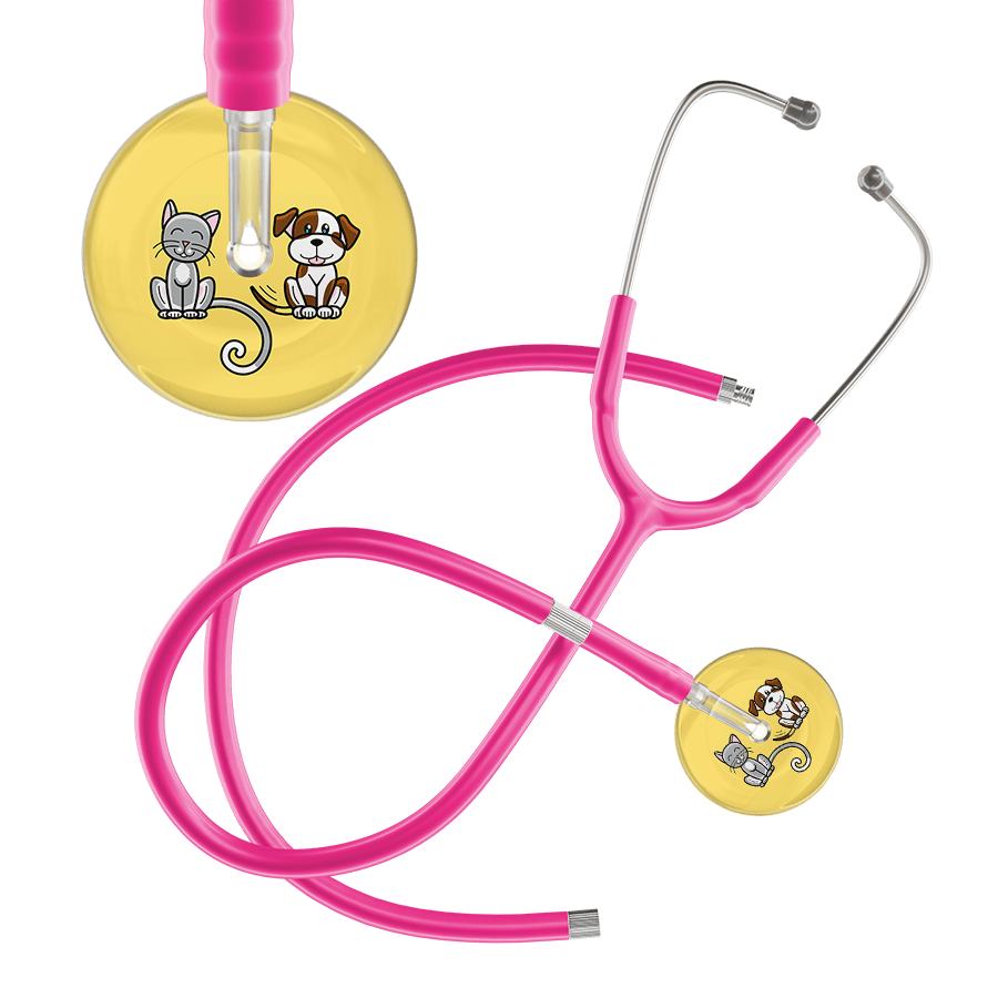 Ultrascope Single Stethoscope Cat & Dog Light Yellow (LY) / Pediatric / Hot Pink Extended Tubing Light Cat & Dog Stethoscope