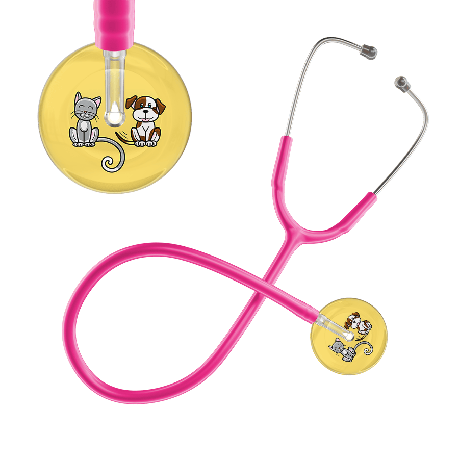 Ultrascope Single Stethoscope Cat & Dog Light Yellow (LY) / Pediatric / Hot Pink Light Cat & Dog Stethoscope