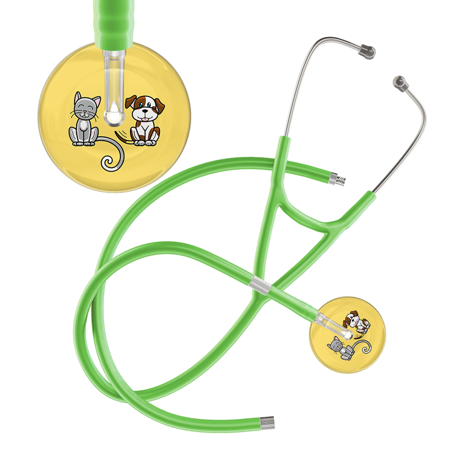 Ultrascope Single Stethoscope Cat & Dog Light Yellow (LY) / Pediatric / Lime Green Extended Tubing Light Cat & Dog Cardiology Stethoscope