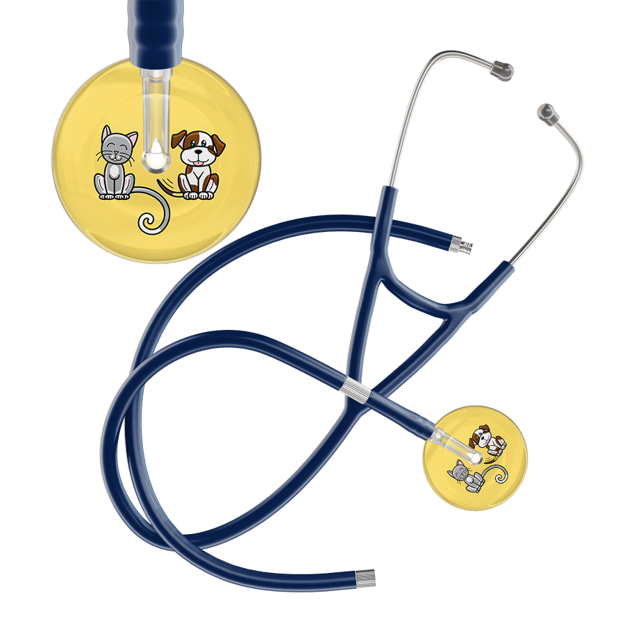 Ultrascope Single Stethoscope Cat & Dog Light Yellow (LY) / Pediatric / Navy Extended Tubing Light Cat & Dog Cardiology Stethoscope