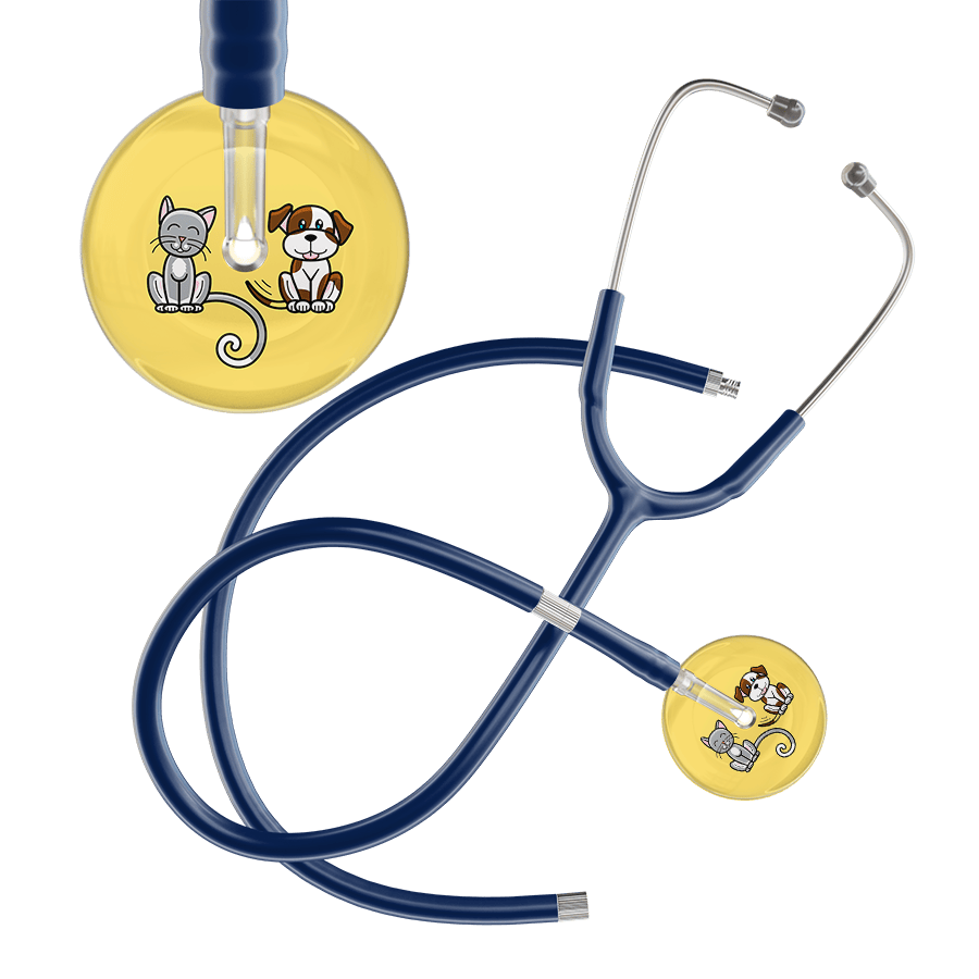 Ultrascope Single Stethoscope Cat & Dog Light Yellow (LY) / Adult / Navy Extended Tubing Light Cat & Dog Stethoscope