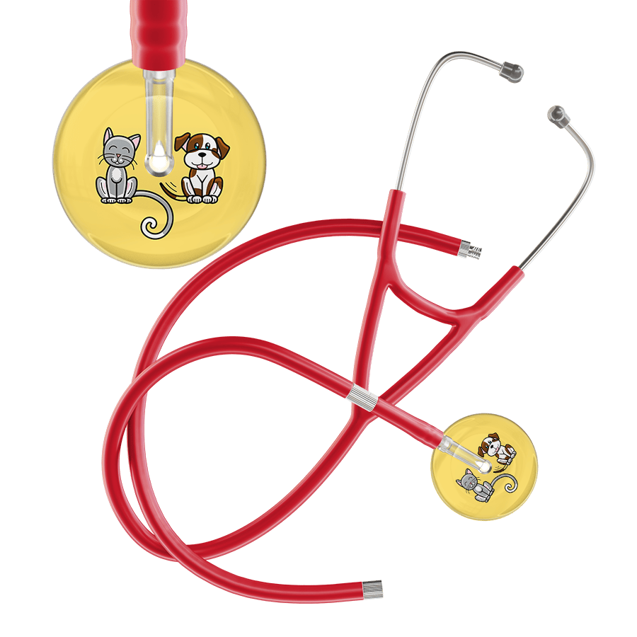 Ultrascope Single Stethoscope Cat & Dog Light Yellow (LY) / Pediatric / Red Extended Tubing Light Cat & Dog Cardiology Stethoscope