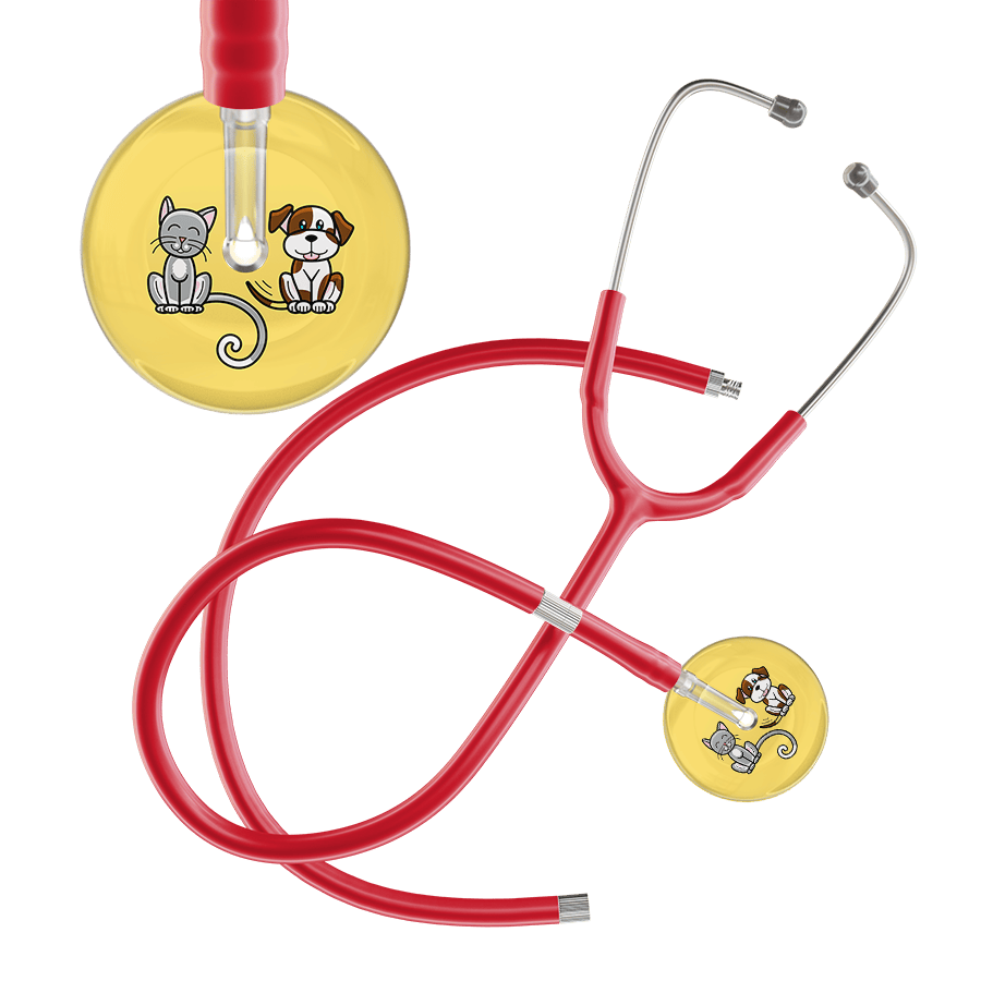 Ultrascope Single Stethoscope Cat & Dog Light Yellow (LY) / Adult / Red Extended Tubing Light Cat & Dog Stethoscope