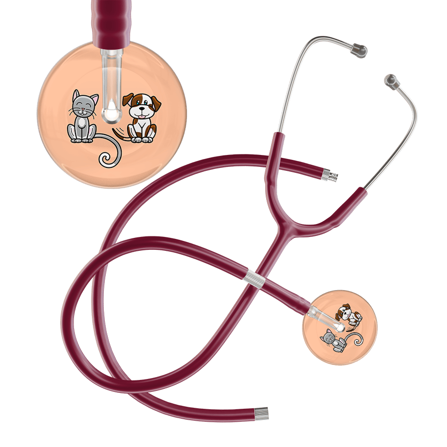 Ultrascope Single Stethoscope Cat & Dog Peach (PE) / Pediatric / Burgundy Extended Tubing Light Cat & Dog Stethoscope