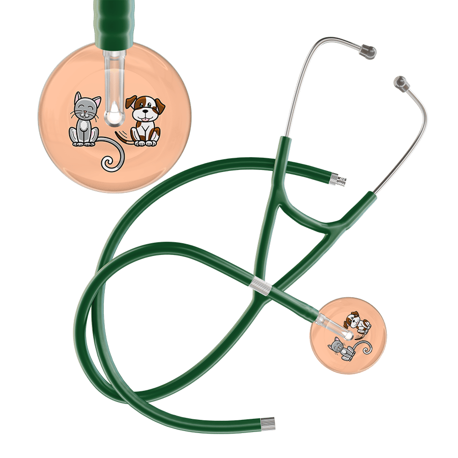 Ultrascope Single Stethoscope Cat & Dog Peach (PE) / Pediatric / Dark Green Extended Tubing Light Cat & Dog Cardiology Stethoscope