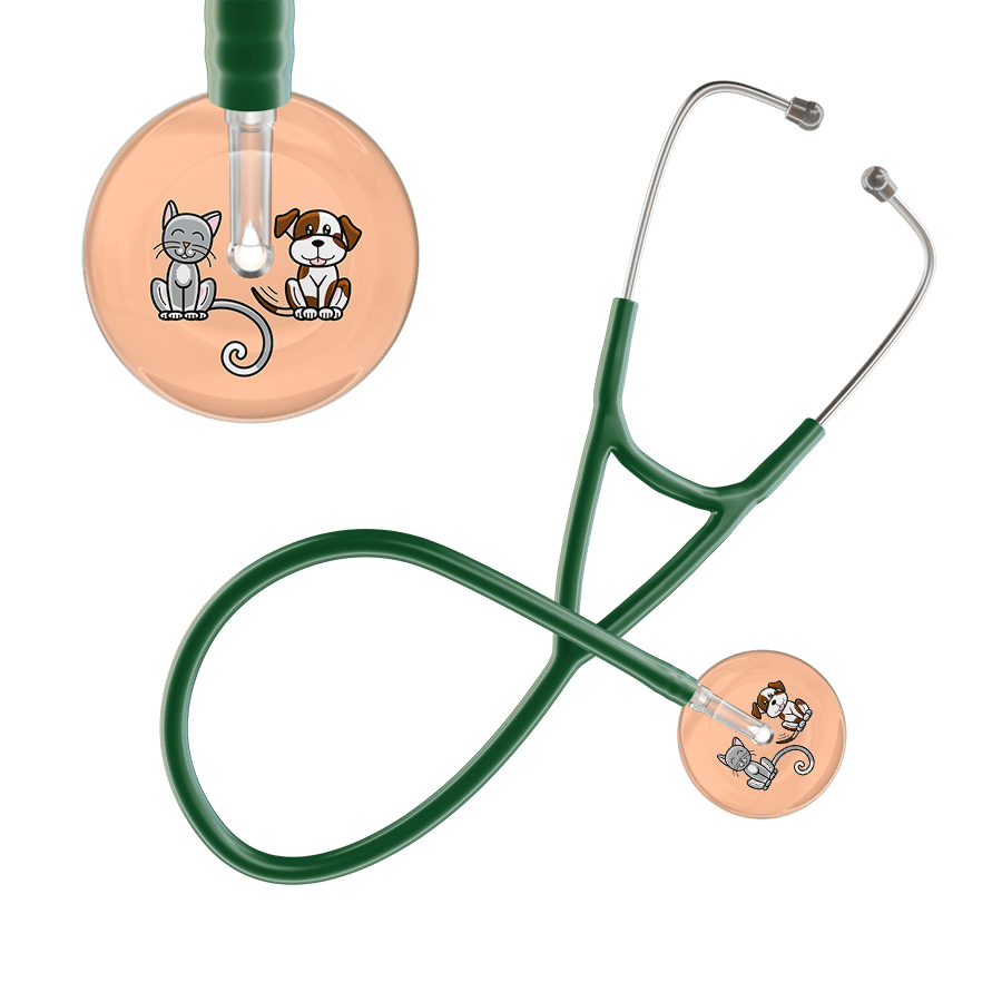 Ultrascope Single Stethoscope Cat & Dog Peach (PE) / Pediatric / Dark Green Light Cat & Dog Cardiology Stethoscope