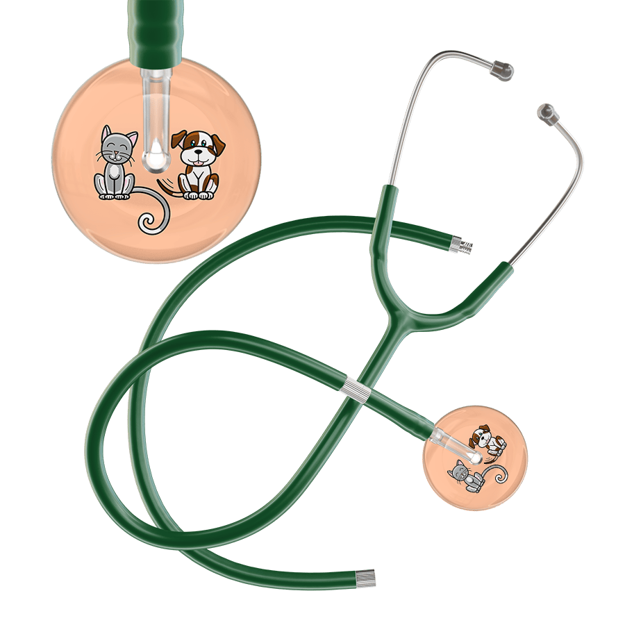 Ultrascope Single Stethoscope Cat & Dog Peach (PE) / Adult / Dark Green Extended Tubing Light Cat & Dog Stethoscope