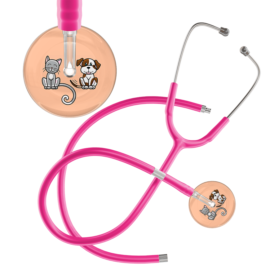Ultrascope Single Stethoscope Cat & Dog Peach (PE) / Pediatric / Hot Pink Extended Tubing Light Cat & Dog Stethoscope