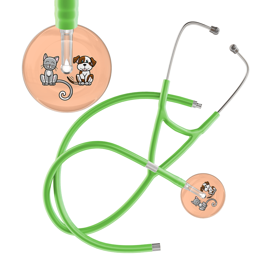 Ultrascope Single Stethoscope Cat & Dog Peach (PE) / Adult / Lime Green Extended Tubing Light Cat & Dog Cardiology Stethoscope