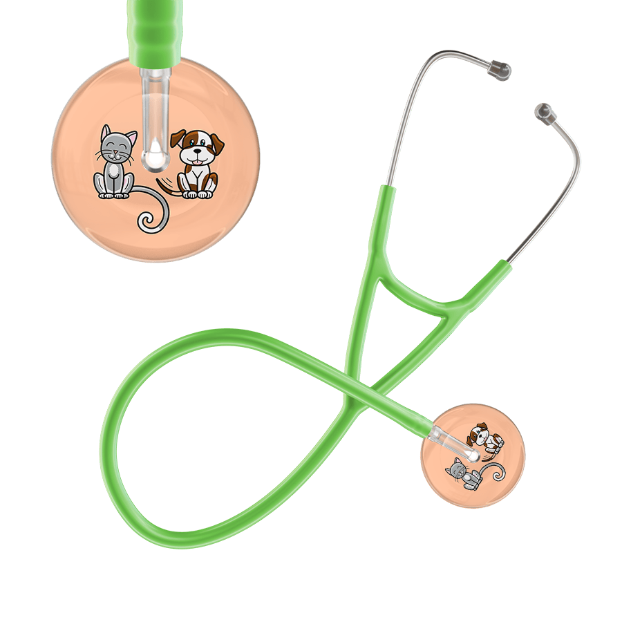 Ultrascope Single Stethoscope Cat & Dog Peach (PE) / Pediatric / Lime Green Light Cat & Dog Cardiology Stethoscope