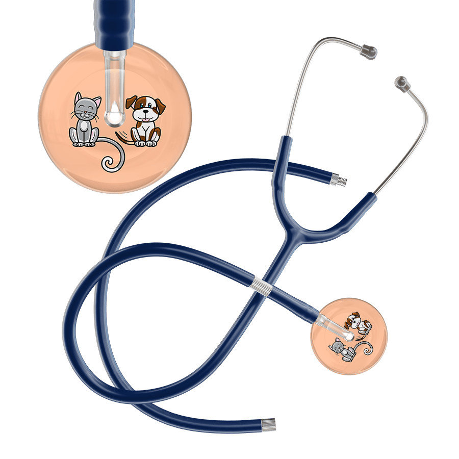 Ultrascope Single Stethoscope Cat & Dog Peach (PE) / Pediatric / Navy Extended Tubing Light Cat & Dog Stethoscope