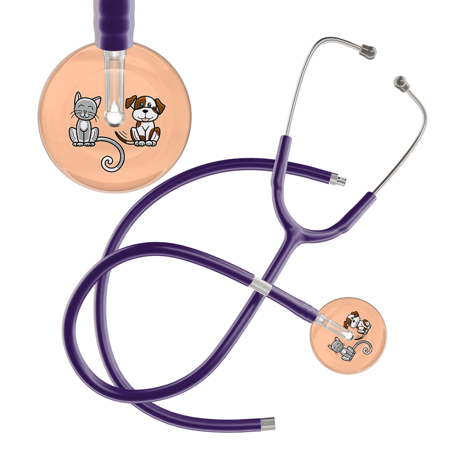 Ultrascope Single Stethoscope Cat & Dog Peach (PE) / Adult / Purple Extended Tubing Light Cat & Dog Stethoscope