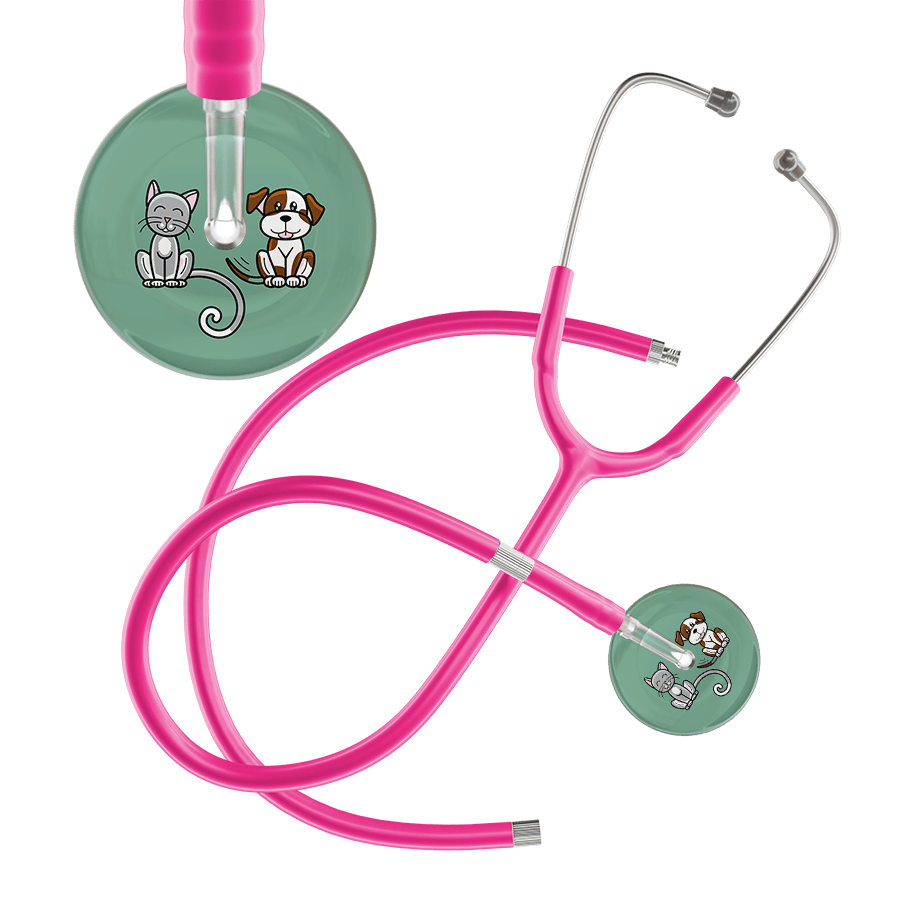 Ultrascope Single Stethoscope Cat & Dog Sage (SG) / Pediatric / Hot Pink Extended Tubing Dark Cat & Dog Stethoscope