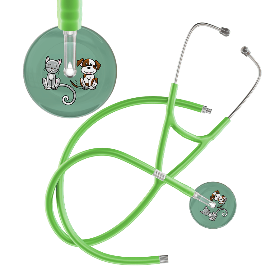 Ultrascope Single Stethoscope Cat & Dog Sage (SG) / Pediatric / Lime Green Extended Tubing Dark Cat & Dog Cardiology Stethoscope
