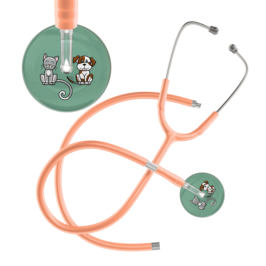 Ultrascope Single Stethoscope Cat & Dog Sage (SG) / Pediatric / Peach Extended Tubing Dark Cat & Dog Stethoscope