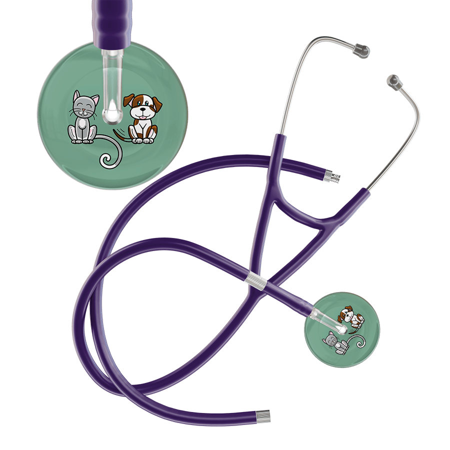 Ultrascope Single Stethoscope Cat & Dog Sage (SG) / Pediatric / Purple Extended Tubing Dark Cat & Dog Cardiology Stethoscope