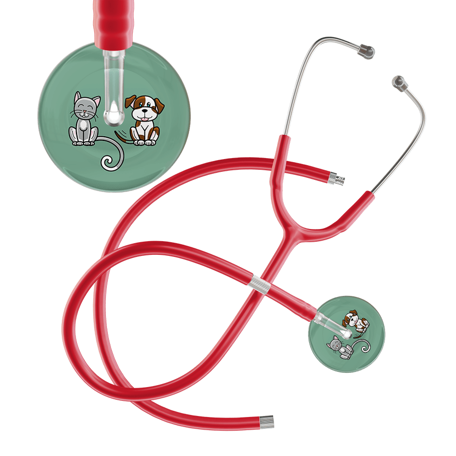 Ultrascope Single Stethoscope Cat & Dog Sage (SG) / Pediatric / Red Extended Tubing Dark Cat & Dog Stethoscope