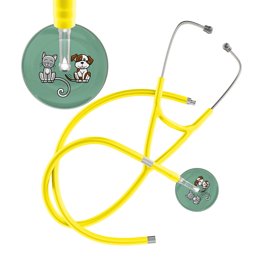 Ultrascope Single Stethoscope Cat & Dog Sage (SG) / Pediatric / Yellow Extended Tubing Dark Cat & Dog Cardiology Stethoscope