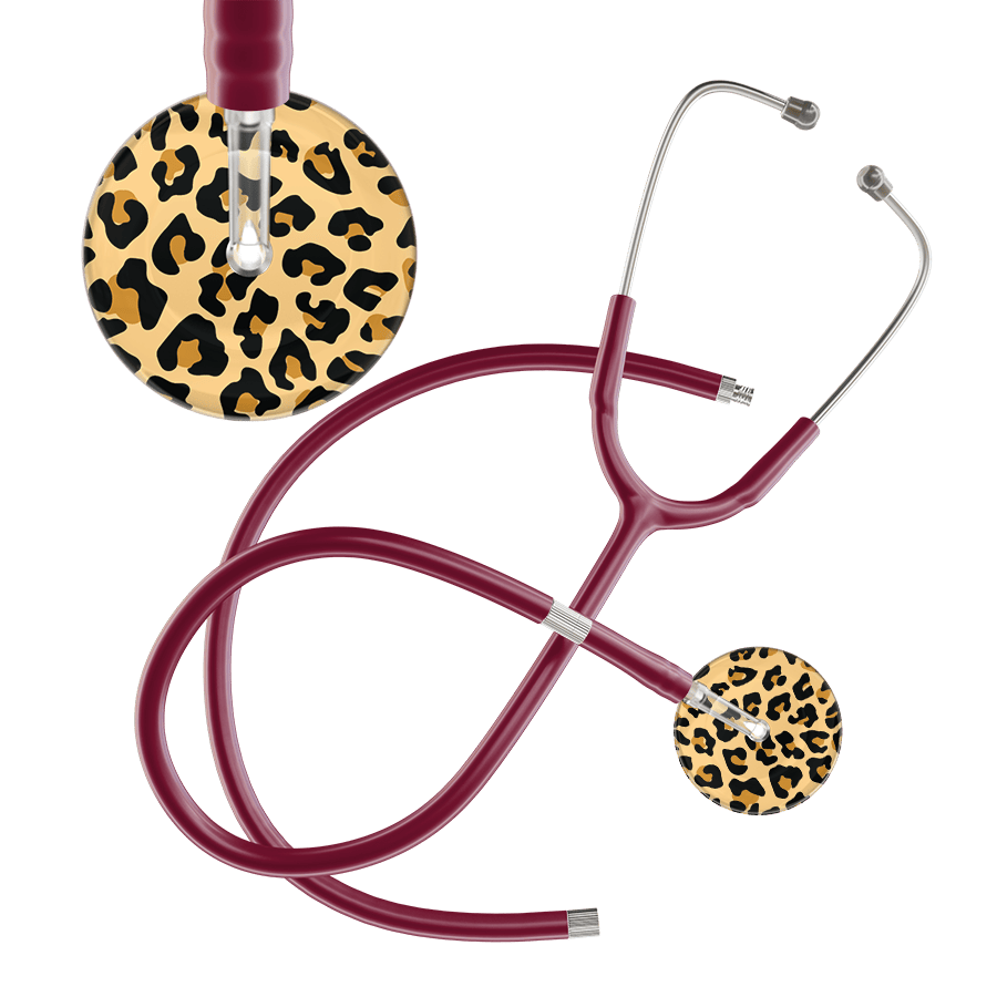 Ultrascope Single Stethoscope Brown Leopard / Adult / Burgundy Extended Tubing Leopard Pattern Stethoscope - Leopard Print