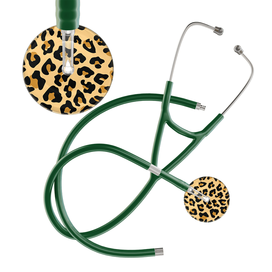 Ultrascope Single Stethoscope Brown Leopard / Adult / Dark Green Extended Tubing Leopard Pattern Cardiology Stethoscope - Leopard Print