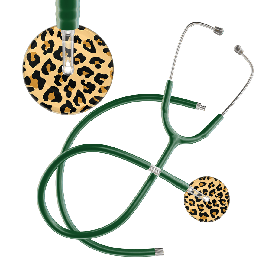 Ultrascope Single Stethoscope Brown Leopard / Adult / Dark Green Extended Tubing Leopard Pattern Stethoscope - Leopard Print
