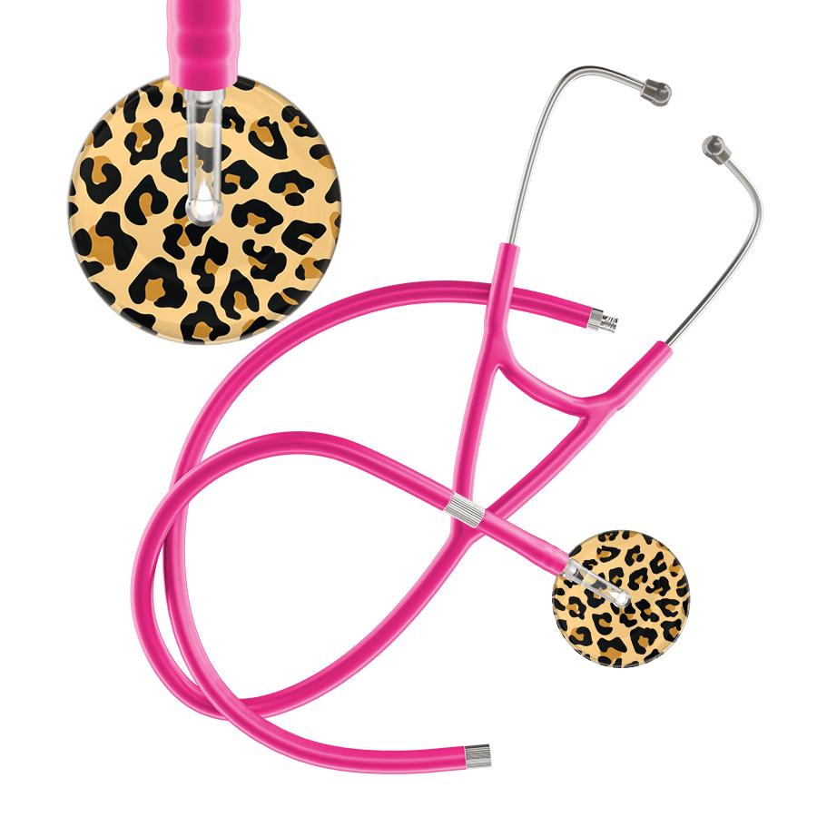 Ultrascope Single Stethoscope Brown Leopard / Adult / Hot Pink Extended Tubing Leopard Pattern Cardiology Stethoscope - Leopard Print