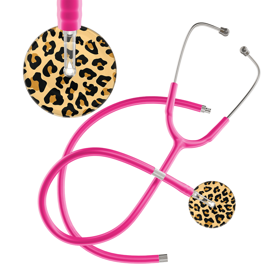 Ultrascope Single Stethoscope Brown Leopard / Adult / Hot Pink Extended Tubing Leopard Pattern Stethoscope - Leopard Print