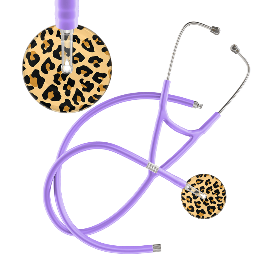 Ultrascope Single Stethoscope Brown Leopard / Adult / Lavender Extended Tubing Leopard Pattern Cardiology Stethoscope - Leopard Print