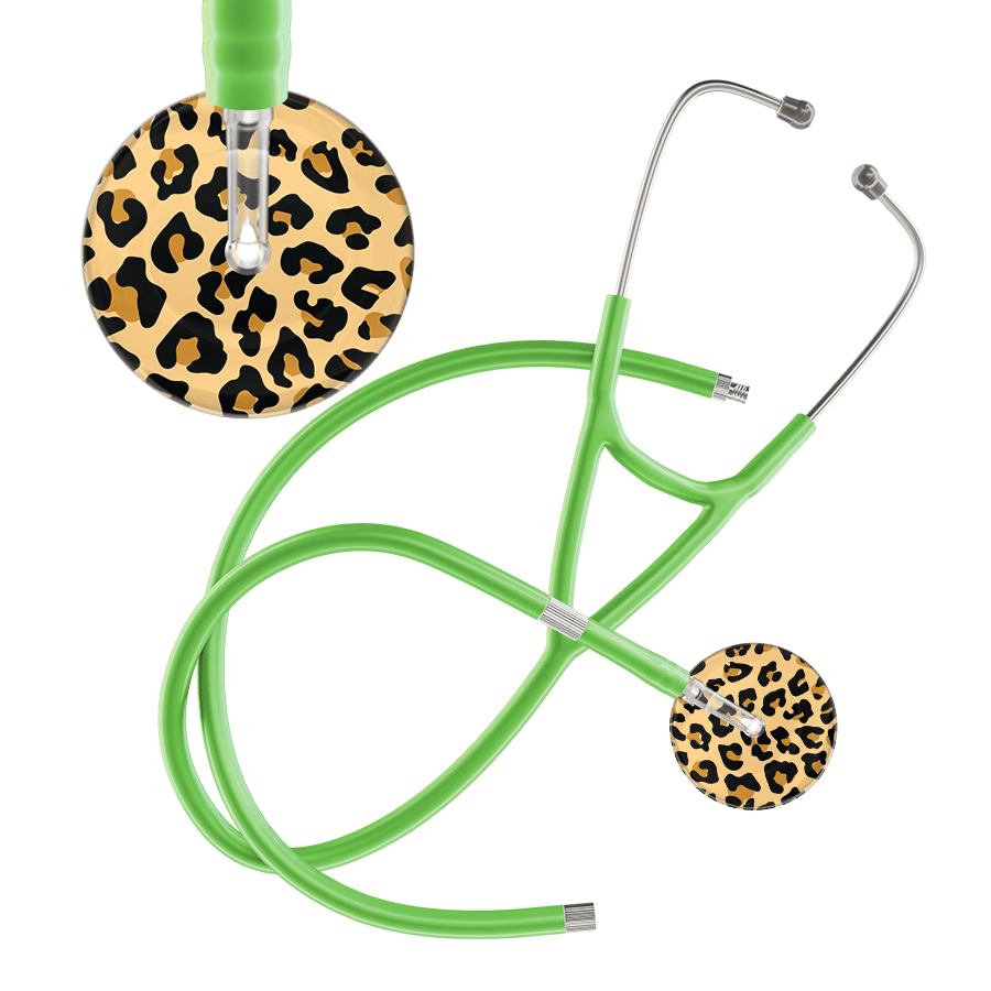 Ultrascope Single Stethoscope Brown Leopard / Adult / Lime Green Extended Tubing Leopard Pattern Cardiology Stethoscope - Leopard Print