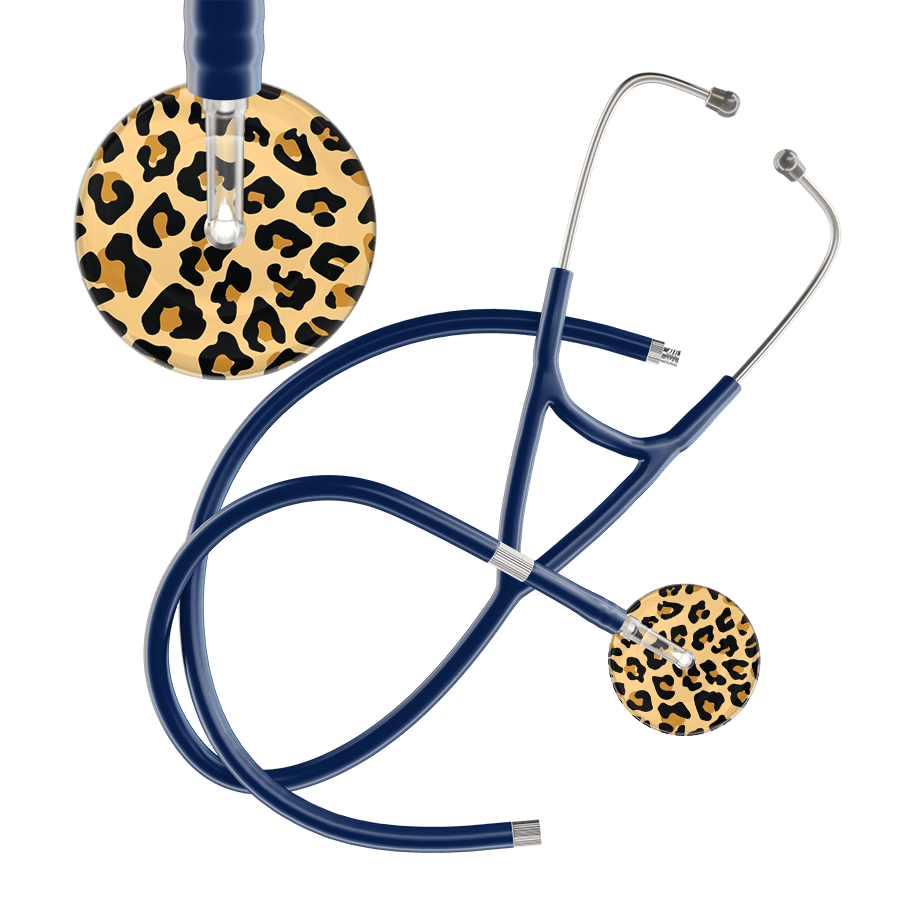 Ultrascope Single Stethoscope Brown Leopard / Adult / Navy Extended Tubing Leopard Pattern Cardiology Stethoscope - Leopard Print
