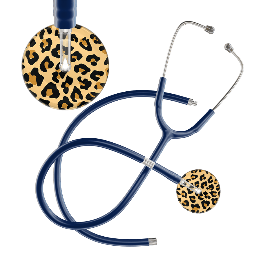 Ultrascope Single Stethoscope Brown Leopard / Adult / Navy Extended Tubing Leopard Pattern Stethoscope - Leopard Print