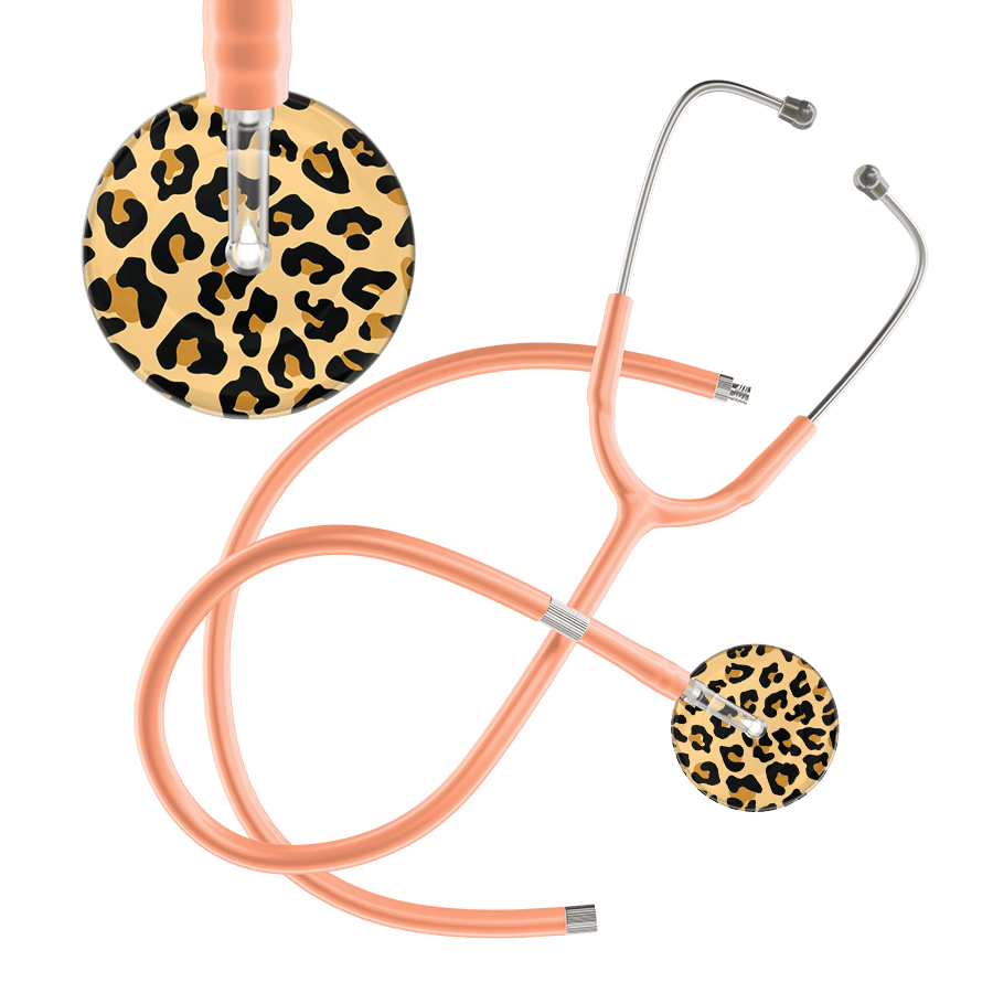 Ultrascope Single Stethoscope Brown Leopard / Adult / Peach Extended Tubing Leopard Pattern Stethoscope - Leopard Print