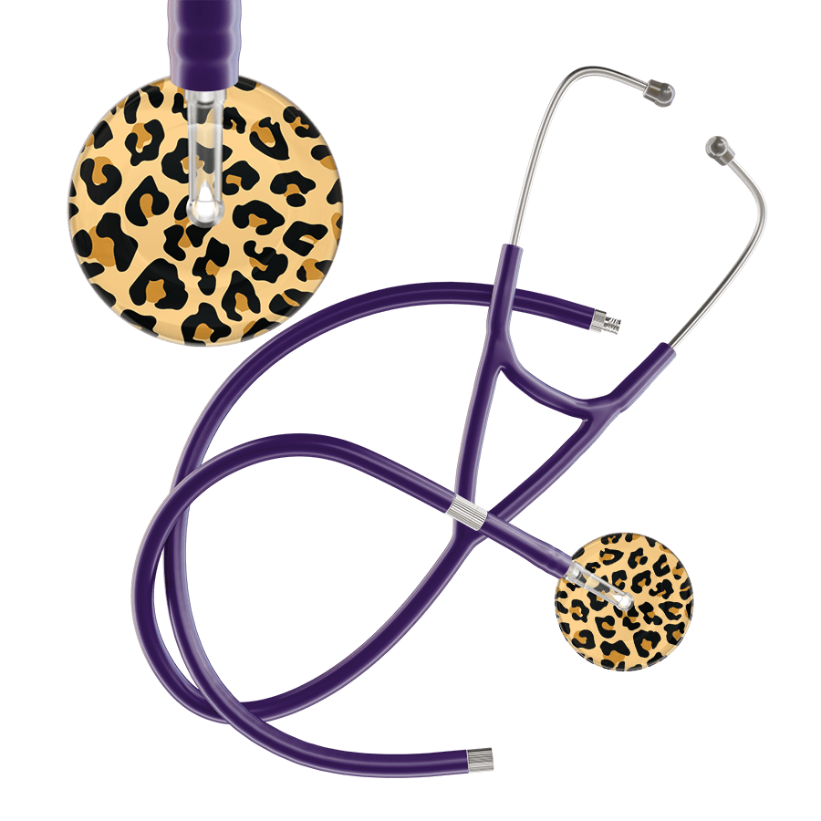 Ultrascope Single Stethoscope Brown Leopard / Adult / Purple Extended Tubing Leopard Pattern Cardiology Stethoscope - Leopard Print