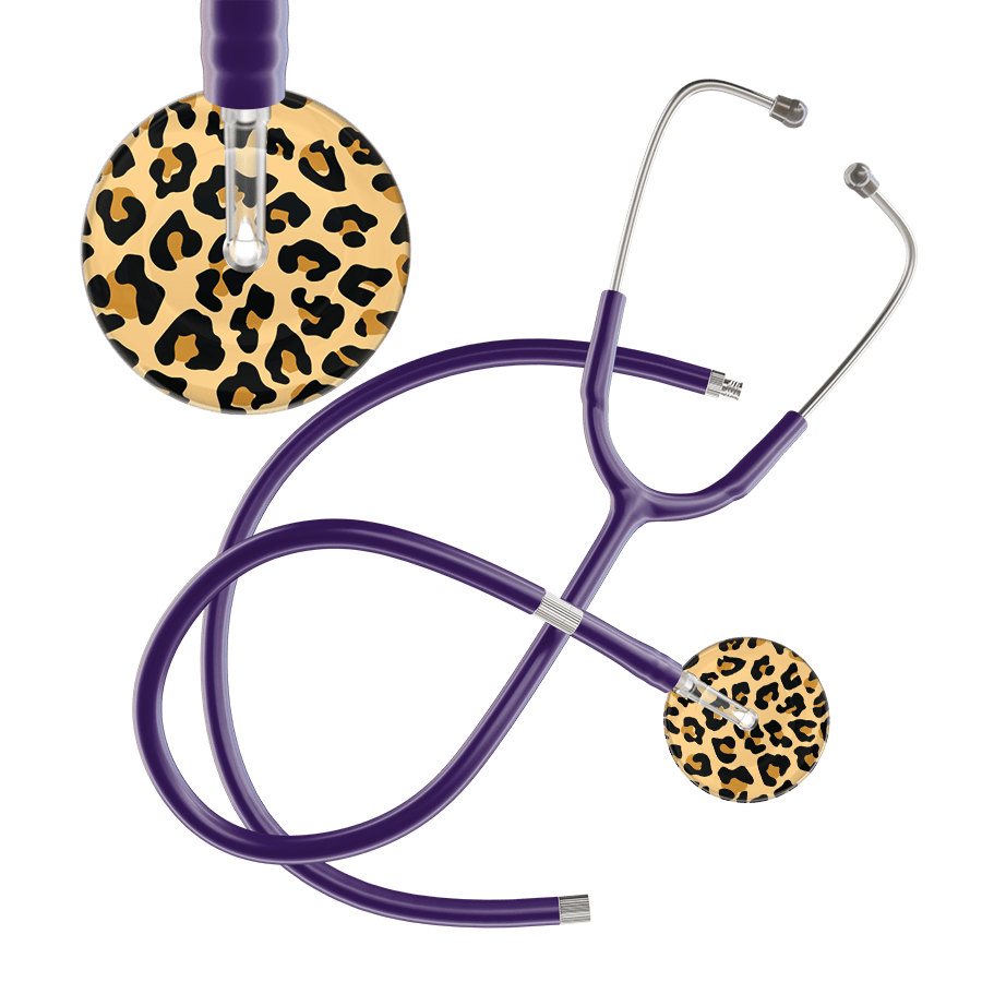 Ultrascope Single Stethoscope Brown Leopard / Adult / Purple Extended Tubing Leopard Pattern Stethoscope - Leopard Print