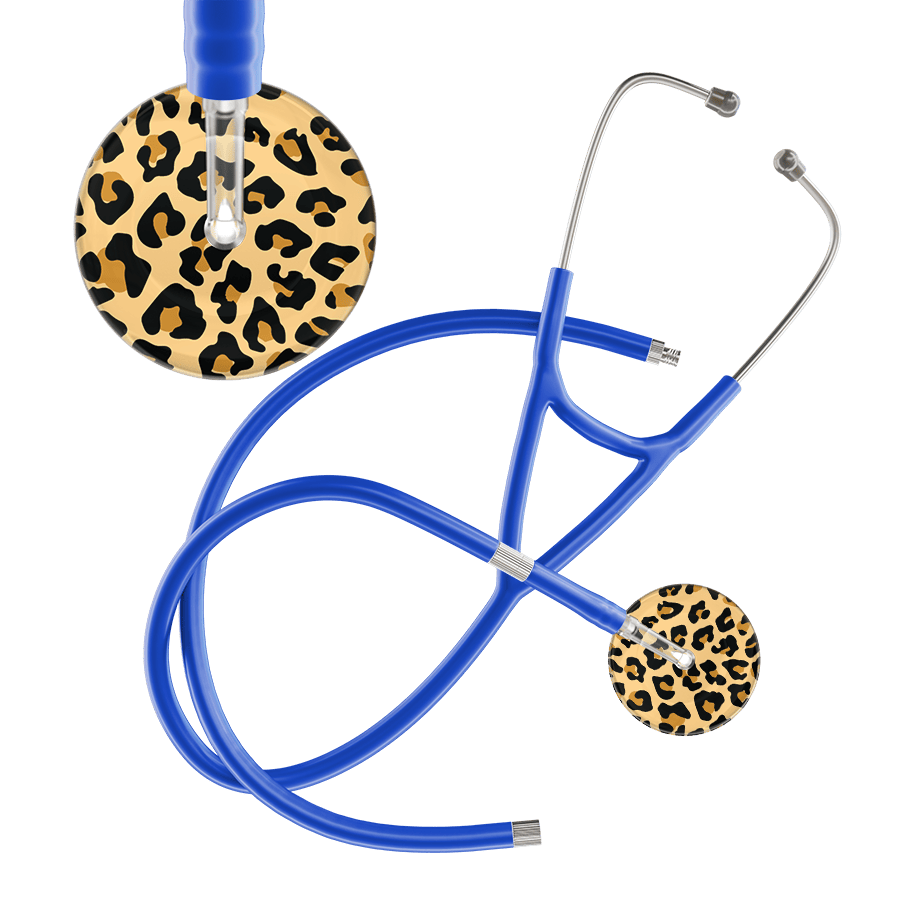 Ultrascope Single Stethoscope Brown Leopard / Adult / Royal Blue Extended Tubing Leopard Pattern Cardiology Stethoscope - Leopard Print