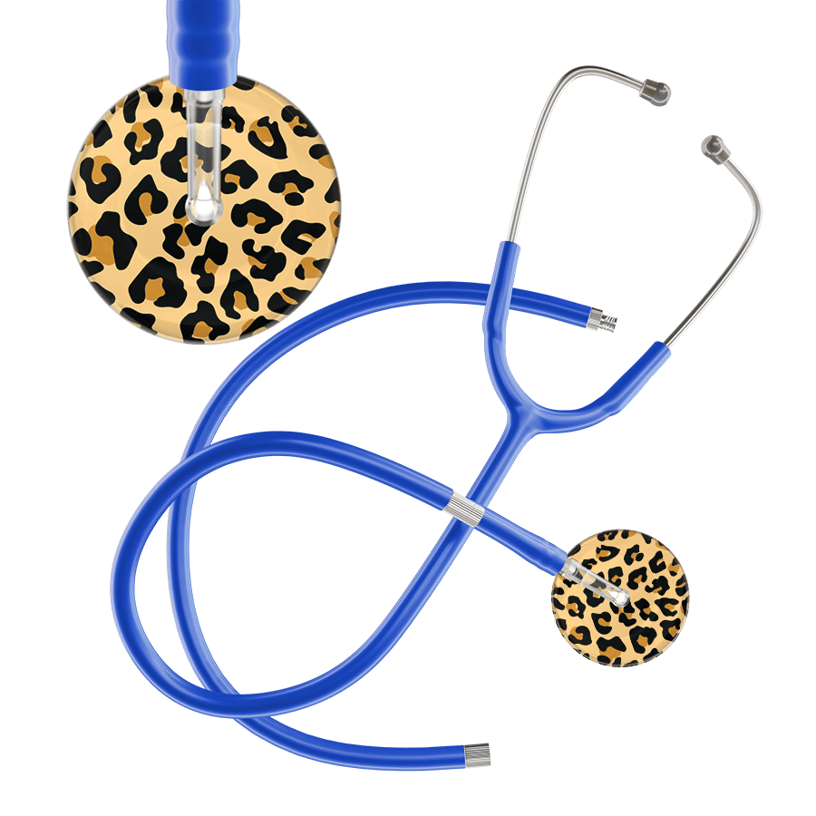 Ultrascope Single Stethoscope Brown Leopard / Adult / Royal Blue Extended Tubing Leopard Pattern Stethoscope - Leopard Print