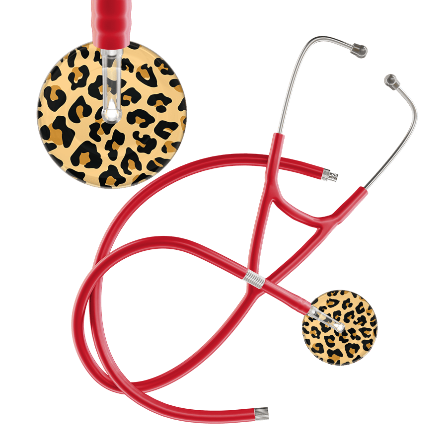 Ultrascope Single Stethoscope Brown Leopard / Adult / Red Extended Tubing Leopard Pattern Cardiology Stethoscope - Leopard Print