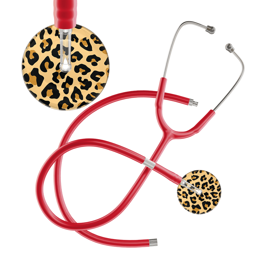 Ultrascope Single Stethoscope Brown Leopard / Adult / Red Extended Tubing Leopard Pattern Stethoscope - Leopard Print