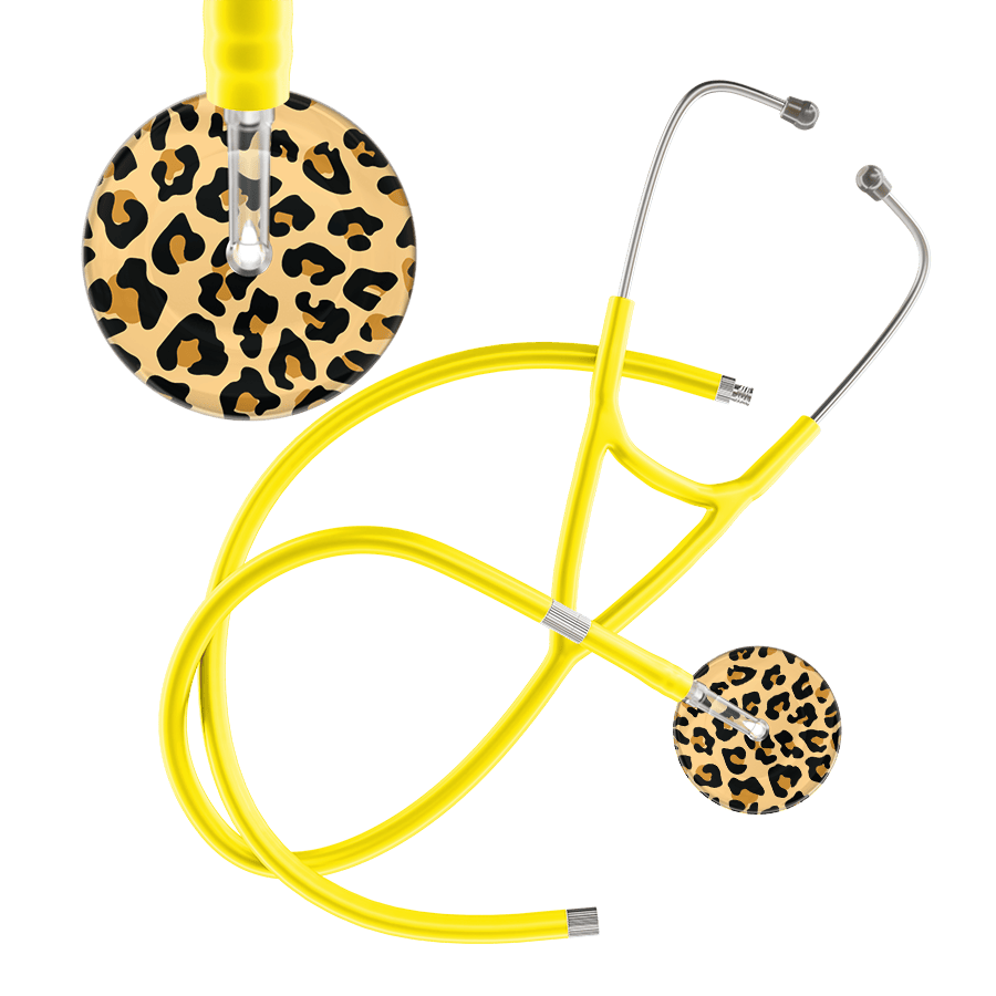 Ultrascope Single Stethoscope Brown Leopard / Adult / Yellow Extended Tubing Leopard Pattern Cardiology Stethoscope - Leopard Print