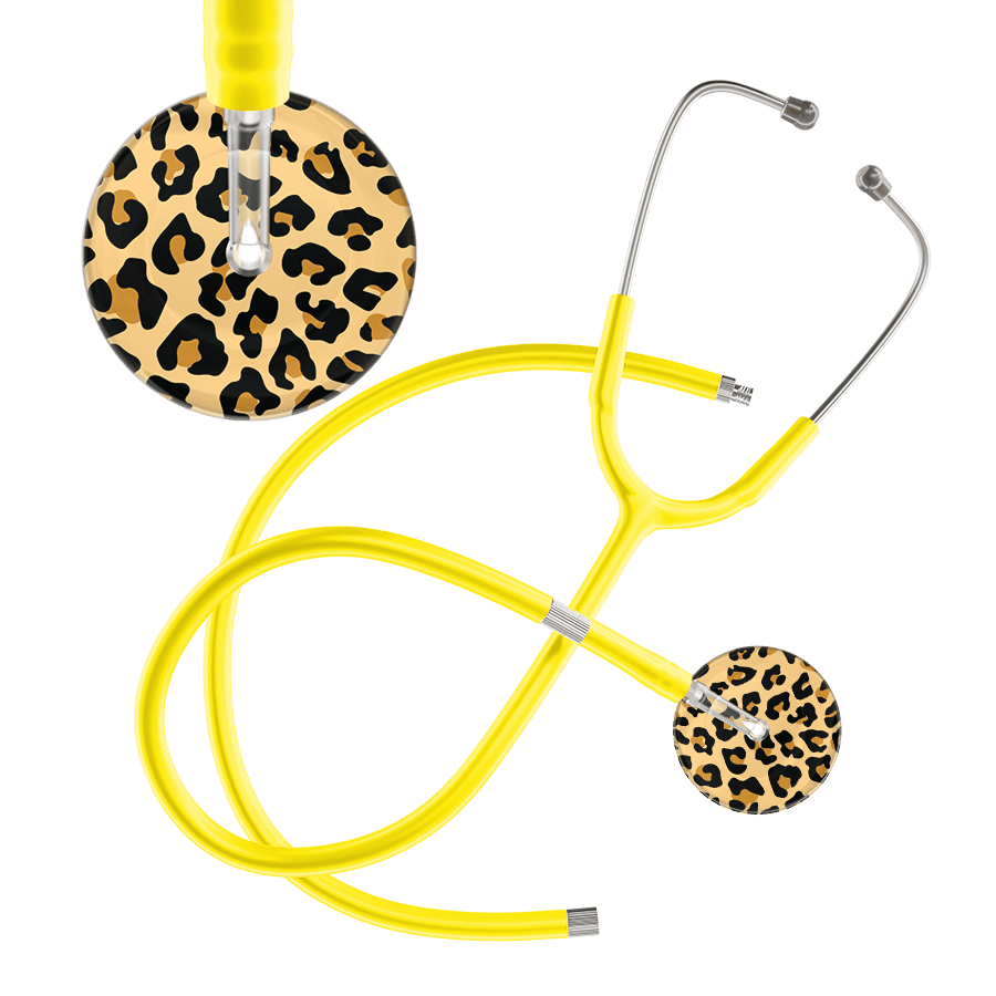 Ultrascope Single Stethoscope Brown Leopard / Adult / Yellow Extended Tubing Leopard Pattern Stethoscope - Leopard Print