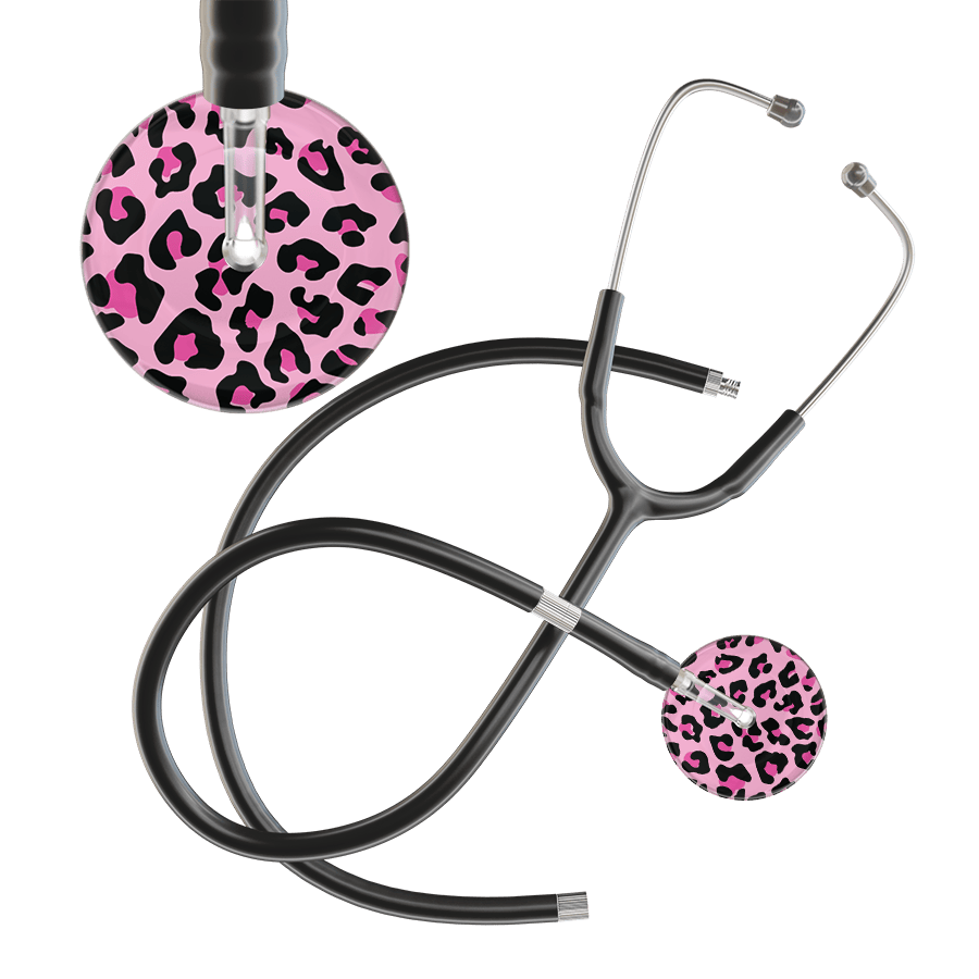 Ultrascope Single Stethoscope Hot Pink Leopard / Adult / Black Extended Tubing Leopard Pattern Stethoscope - Leopard Print