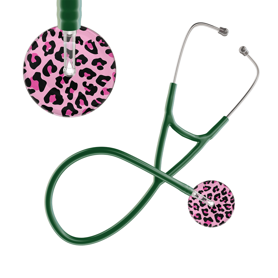 Ultrascope Single Stethoscope Hot Pink Leopard / Adult / Dark Green Leopard Pattern Cardiology Stethoscope - Leopard Print