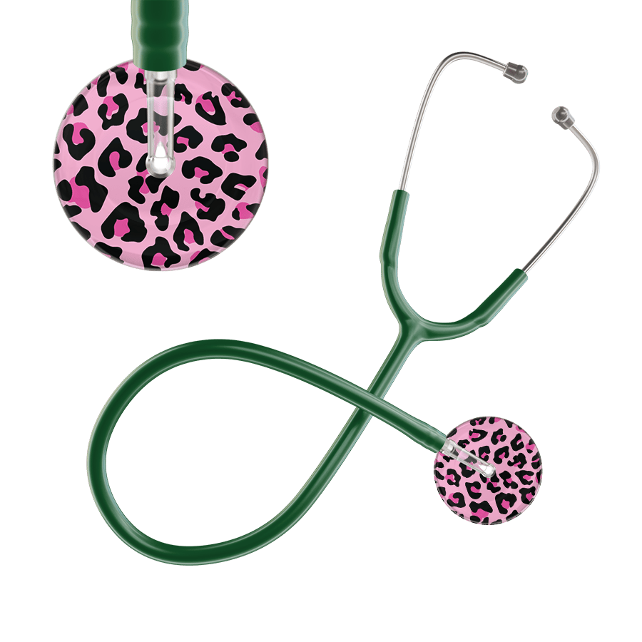 Ultrascope Single Stethoscope Hot Pink Leopard / Adult / Dark Green Leopard Pattern Stethoscope - Leopard Print