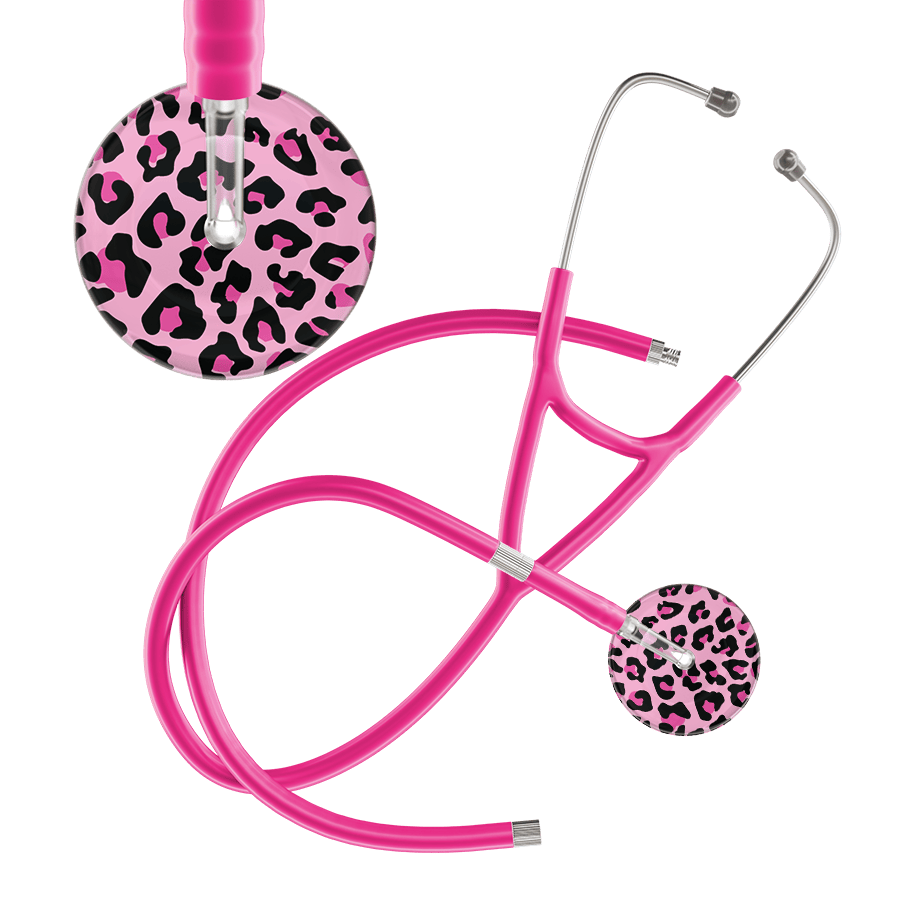 Ultrascope Single Stethoscope Hot Pink Leopard / Adult / Hot Pink Extended Tubing Leopard Pattern Cardiology Stethoscope - Leopard Print