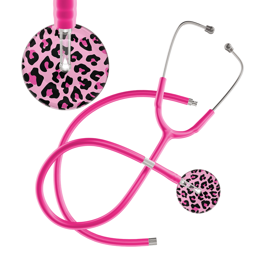 Ultrascope Single Stethoscope Hot Pink Leopard / Adult / Hot Pink Extended Tubing Leopard Pattern Stethoscope - Leopard Print